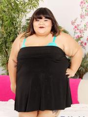 Hot Asian SSBBW Sugar strips sexy lingerie to show saggy tits & suck cock