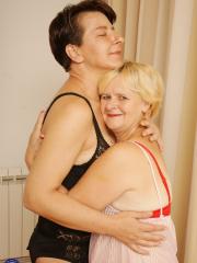 Lesbian grannies Janice and Lucienna lick each other's tits and holes