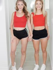Blondes Emma Bug and Macy Meadows show off their big asses in their panties