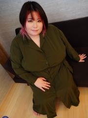 Naughty fatty Doggy Harukaze shows off her big tits on her bed & in the shower