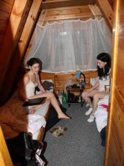 Dark-haired lesbian roommates rubbing and eating each other's coochies