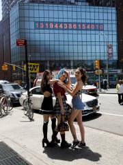 Babe in a provocative outfit Skye Blue poses with her girlfriends in public