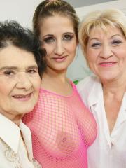 Old & young lesbians Annika, Bernetta & Orah have a steamy oral threesome