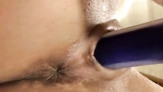 Teen blonde babe massages her moist clit