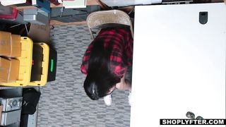 Hot shoplifter fucking two guys to get out of trouble