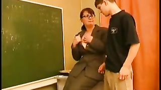 Russian milf is having casual sex with her student, while no one else is around