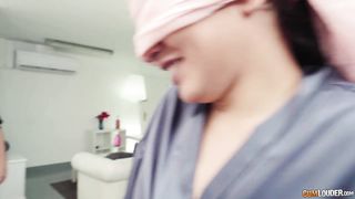 Of course the Blindfolded Lady gets a Dick in Mouth