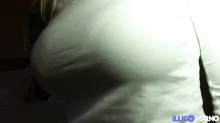 Blonde cougar is having casual sex with a stranger in a hotel room, late at night