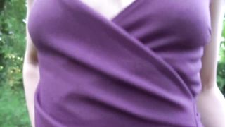 Flashing My Ass and Pussy In A Short Purple Dress, No Panties No Bra!