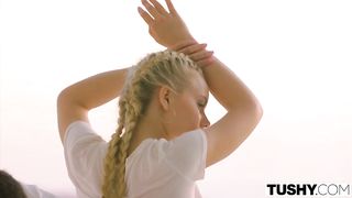 Great looking blonde with braids is fucking a randm guy, in the middle of the day