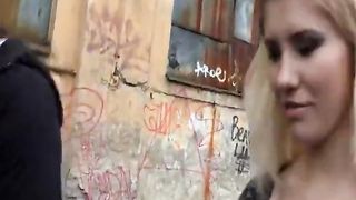 Slutty blonde in animal printed lingerie is getting her pussy stuffed from behind in the nature