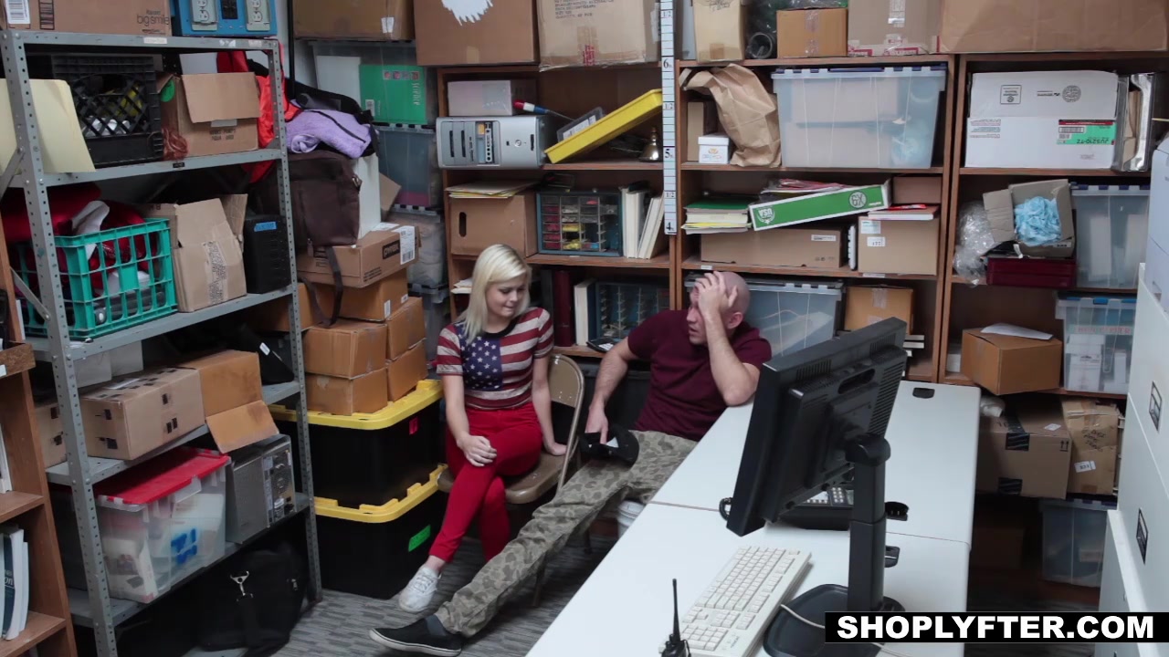 Blonde shoplifter is fucked in front of her BF to escape the law