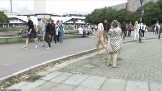 Blonde Czech teen showing her hot body naked in public