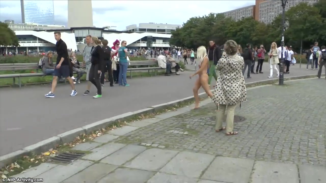 Blonde Czech teen showing her hot body naked in public