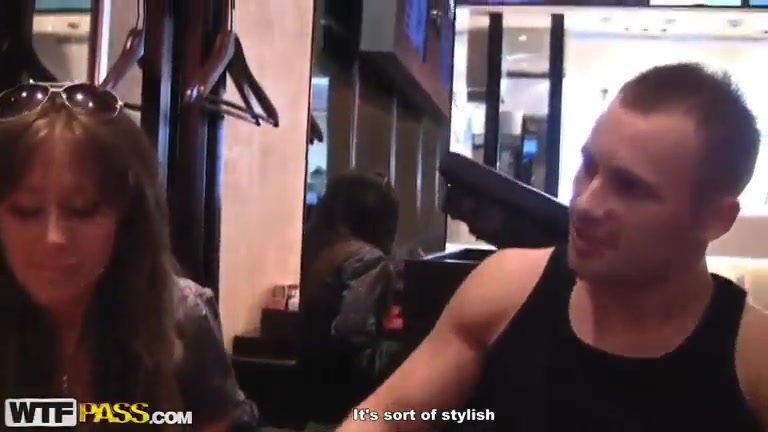 After eating at a restaurant, two guys  drill the flirt who likes to suck on long dongs
