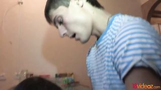 Small titted, barely legal brunette is getting fucked in the kitchen, instead of making lunch