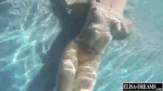 Naughty blonde chick is having sex in the swimming pool, in the middle of the day
