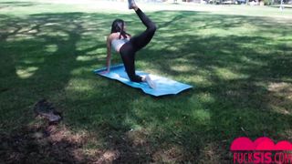 Great looking teen brunette, Emily Willis was doing yoga in the nature, before fucking a stranger