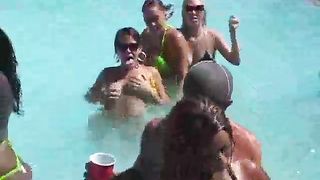 Lovely girls are playing in the swimming pool while guys are fucking their slutty friends