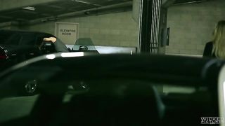 Blonde woman got down and dirty with a handsome stranger in a parking lot, late at night