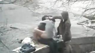 Crazy couple having sex on public place
