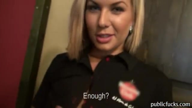 Gorgeous blonde barmaid paid and gets banged