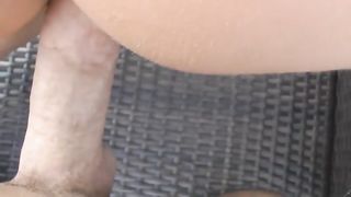 Voluptuous woman is wearing a casual dress and no panties while getting ready for sex