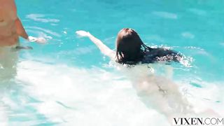 Blue- eyed brunette, Lana Rhoades was making love with her best friend in the swimming pool
