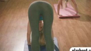 Lovely babes and trainer yoga session while theyre nude
