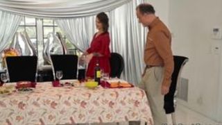 Dude bangs gf and stepmom in kitchen