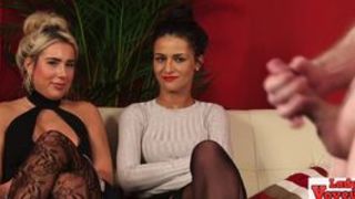 Naughty sassy CFNM bitches watch wank