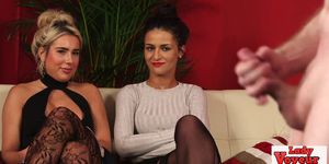 Naughty sassy CFNM bitches watch wank
