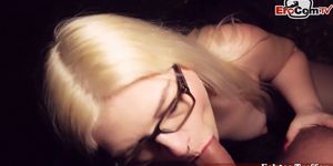 German blonde chubby BBW teen public pick up with glasses pov