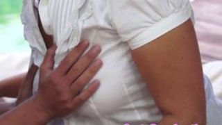 Redhead granny rides dick after bj outdoors