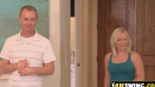 Welcoming new amateur swinger couple to the house with hot orgy in their room