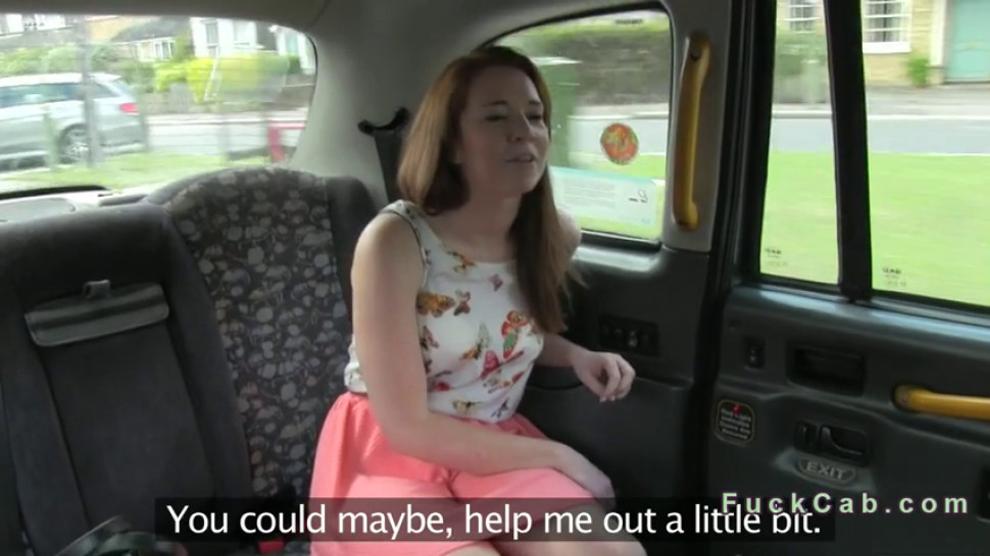 Busty redhead amateur licks ass in fake taxi
