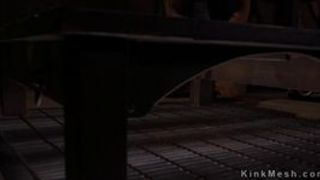 Brunette sub in pillory gets anal banged