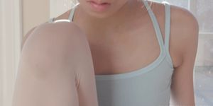 Ballerina Eva sticks her tongue out and throats Erics girthy dick