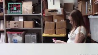 Shoplifting slender teen gets caught stealing by security