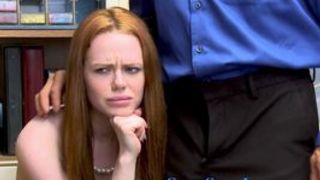 Redhead thief gets cum after sucking