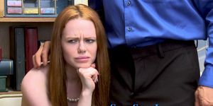 Redhead thief gets cum after sucking