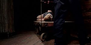 Little blonde slut manhandled in dungeon