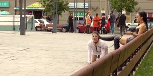 Double penetration public Euro sex