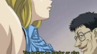 Tied up anime blonde gets big tits teased