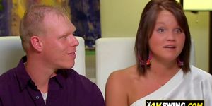 Riding strangers huge cock infront of her husband is what this swinger loves