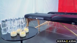 Two hot babes get a special massage treatment at a spa
