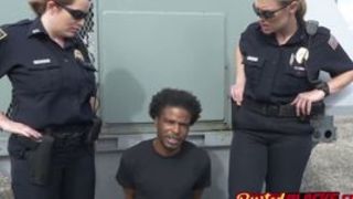 Rooftop steams up when horny milf cops fuck their suspect