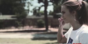 Horny teen plowed hard while rubbing