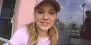 Dazzling amber peach shows phallus riding skills