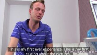 Female agent lets amateur guy bang her